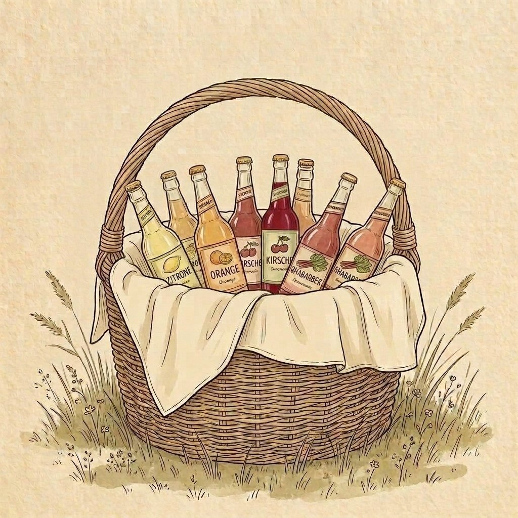 Picknickkorb mit Limonaden in verschiedenen Sorten